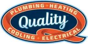Logo with the word "Quality" in the center, surrounded by "Plumbing," "Heating," "Cooling," and "Electrical" on an orange ribbon border.